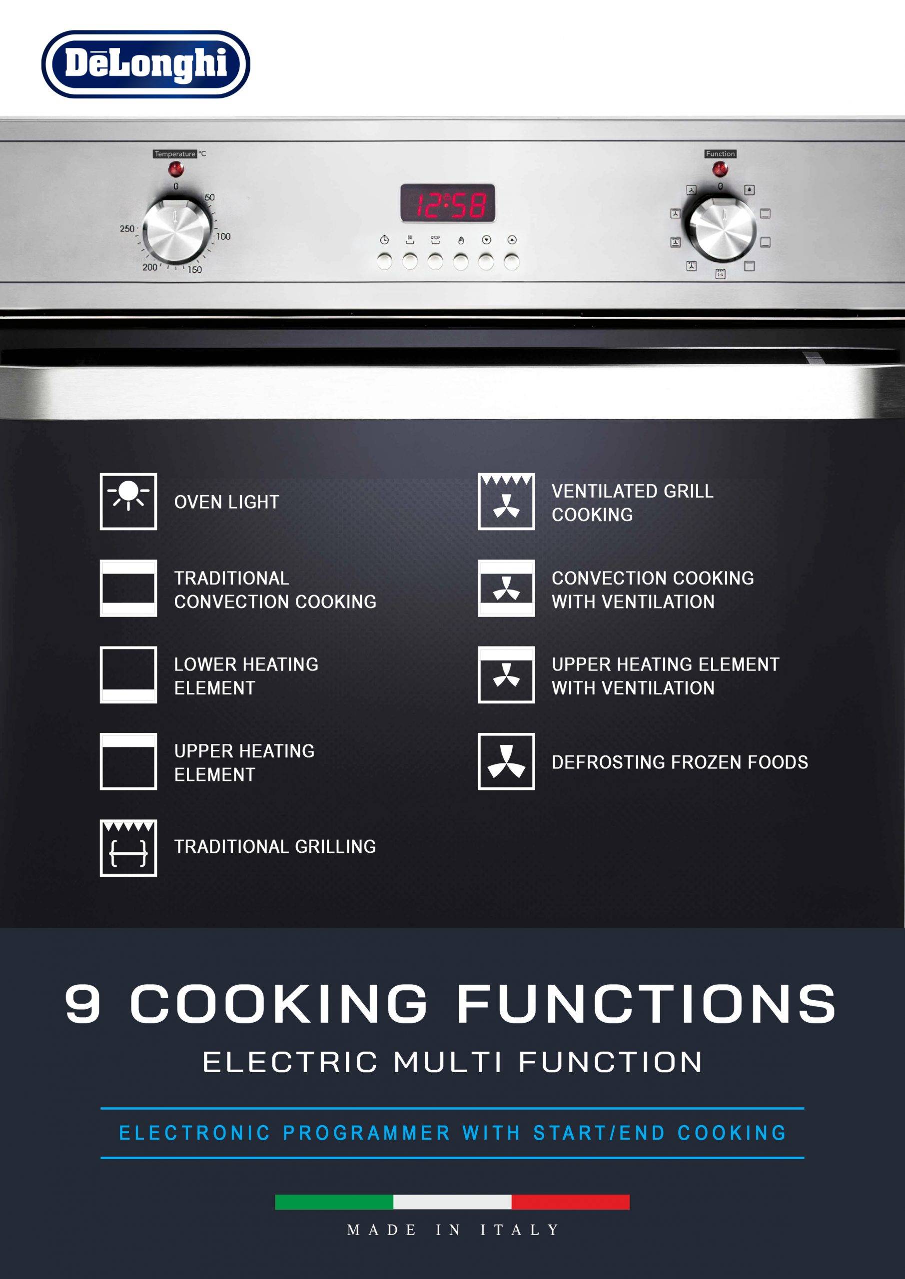 Delonghi DBO6300 Builtin Oven 59L 9 Functions Made in Italy