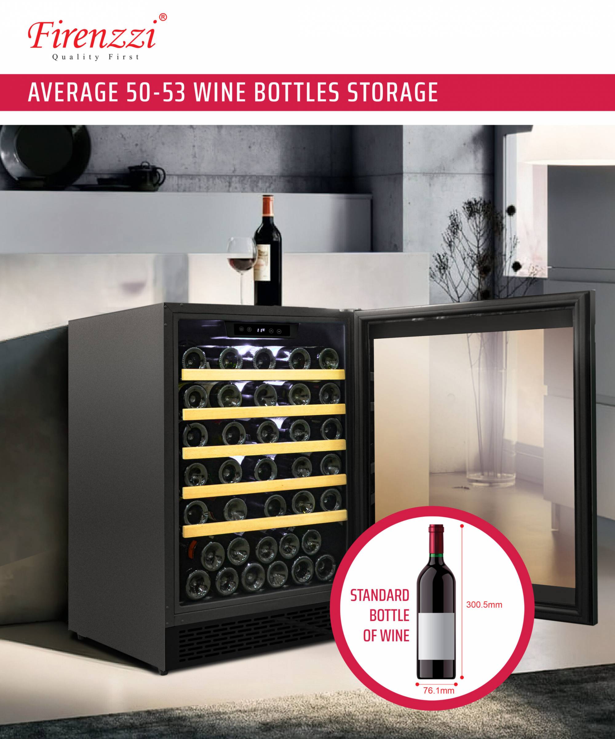 Firenzzi FWC3053 Builtin/Freestanding Wine Chiller 53 Bottles