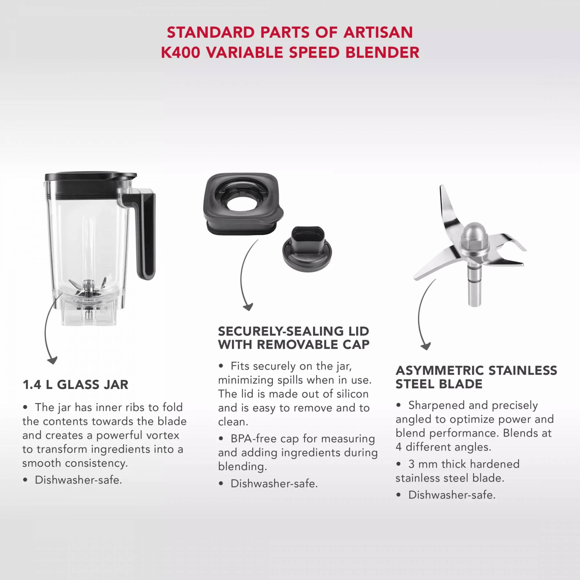 Kitchenaid KSB4026 K400 Stand Blender Variable Speed Glass Jar