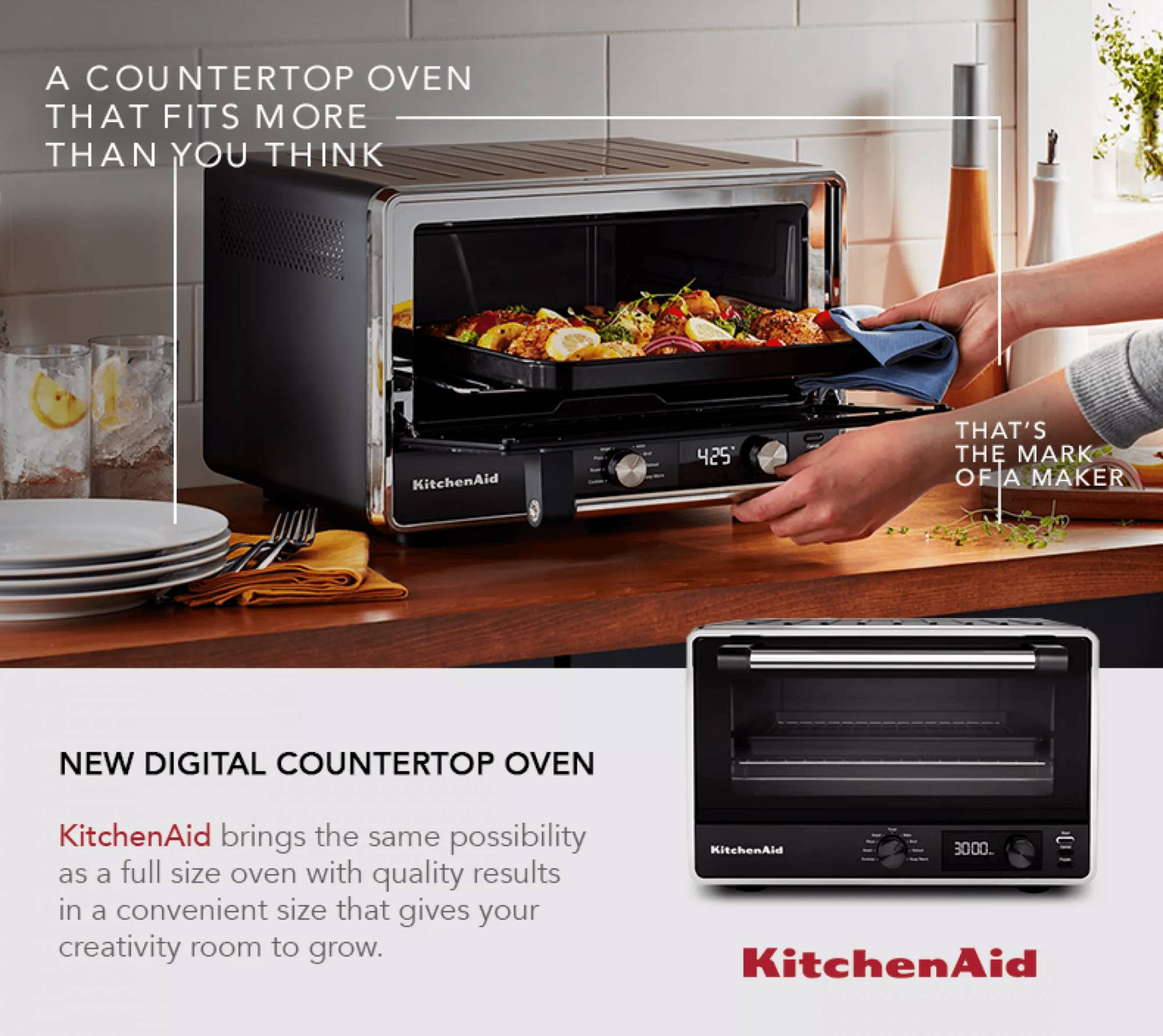KitchenAid 5KCO211BBM Digital Countertop Toaster Oven Matte Black