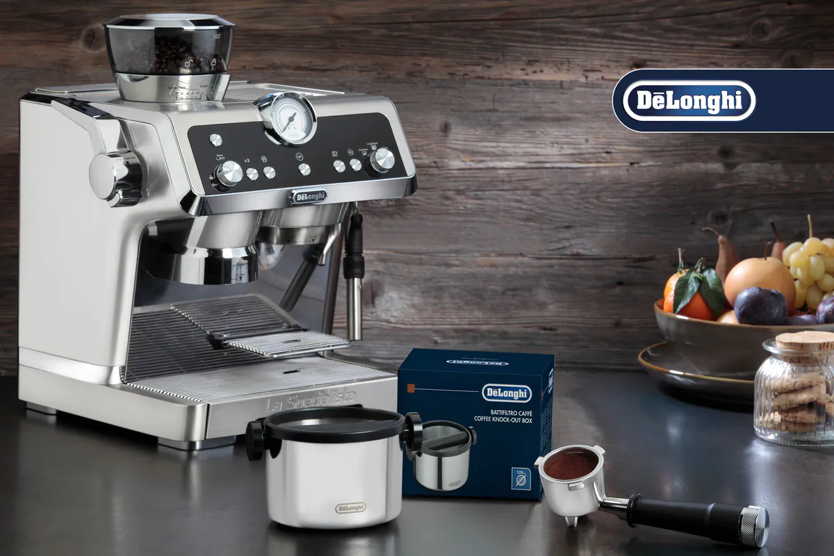 De'Longhi Coffee Knock Box DLSC072, Collects Coffee Grounds, Non-Slip Rubber Base, Easy to Clean, Stainless Steel De'Longhi Coffee Knock Box DLSC072, Collects Coffee Grounds, Non-Slip Rubber Base, Easy to Clean, Stainless Steel